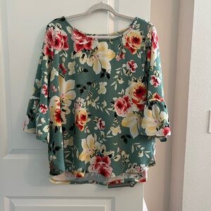 Sea foam green and floral long sleeve blouse